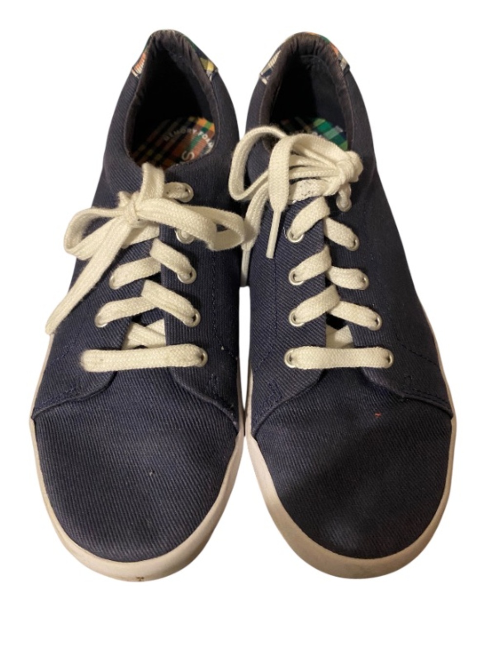 Sperry Topsiders Navy Canvas Sneakers Plaid Accents Size 3